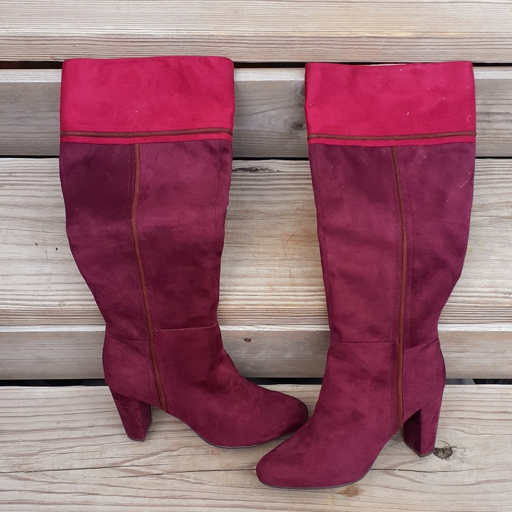 Rialto Faux Suede Block Heel Boots 10